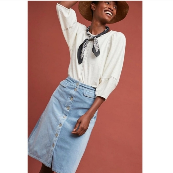 Anthropologie Dresses & Skirts - Anthropologie Corduroy Sky Powder Blue Retro Pencil Midi Skirt Size 8